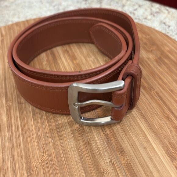 Shinola Detroit Tan Leather Size 34 Belt with Silver Buckle - Picture 1 of 7